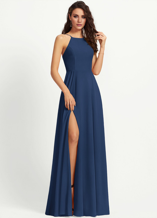 A-line Scoop Neck Floor-length Chiffon Bridesmaids Dress