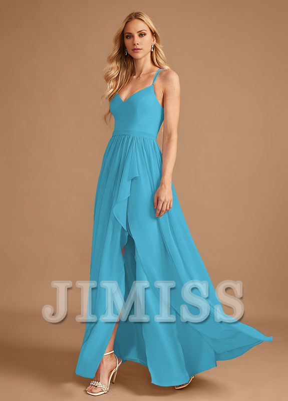 A-Line V-Neck Asymmetric Ruffle Chiffon Bridesmaids Dress