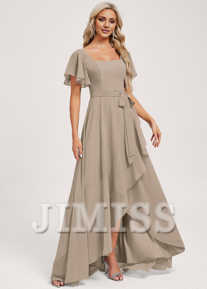 A-line square asymmetric chiffon bridesmaid dress