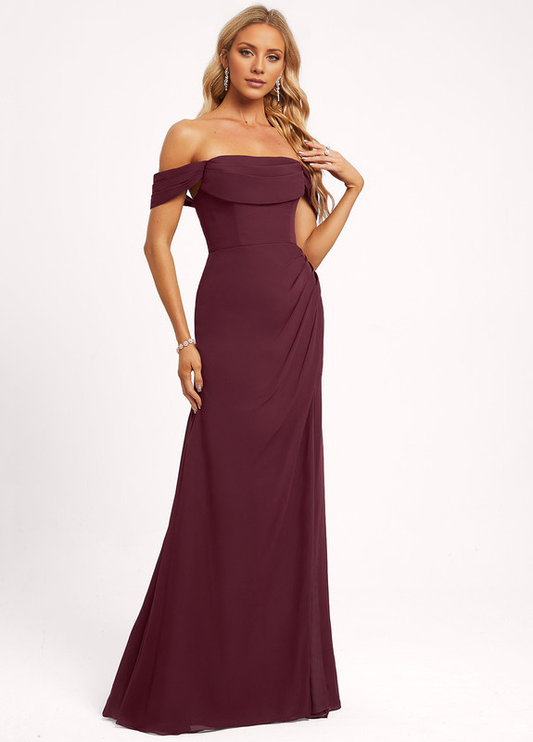 Ruffled A-line Floor-length Chiffon Bridesmaids Dress