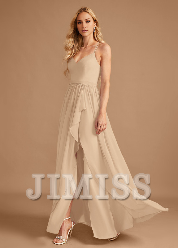 A-Line V-Neck Asymmetric Ruffle Chiffon Bridesmaids Dress