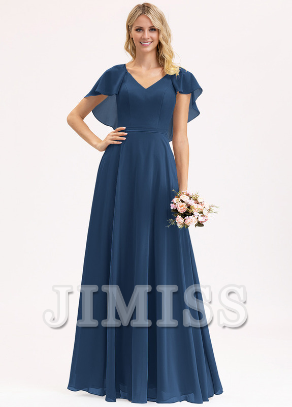 Tiered Ruffle A-Line V-Neck Floor-Length Chiffon Bridesmaids Dress