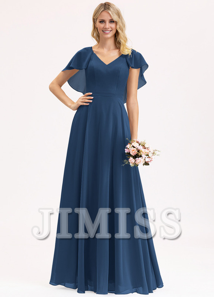Tiered Ruffle A-Line V-Neck Floor-Length Chiffon Bridesmaids Dress