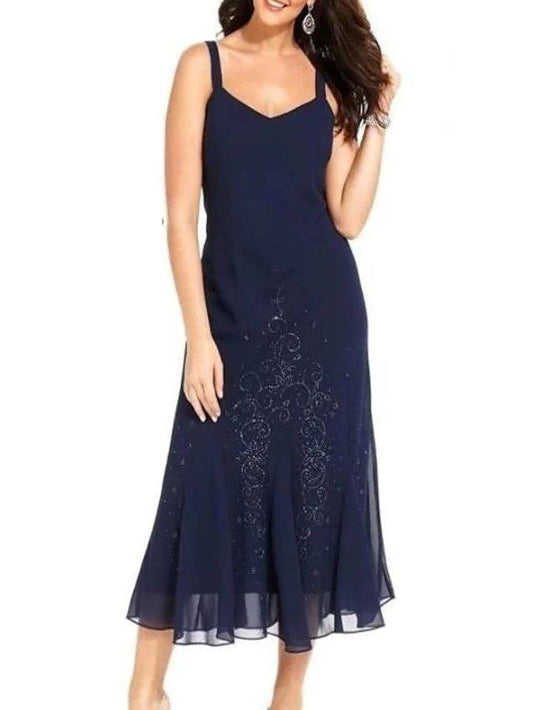 Sheath / Column Mother of the Bride Dress Sexy Bateau Neck Ankle Length Chiffon Long Sleeve with Lace - RongMoon