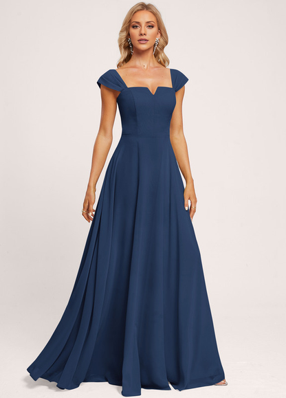 A-line off-the-shoulder square floor-length chiffon bridesmaid dress
