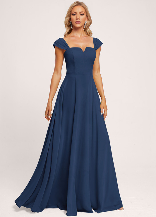 A-line off-the-shoulder square floor-length chiffon bridesmaid dress