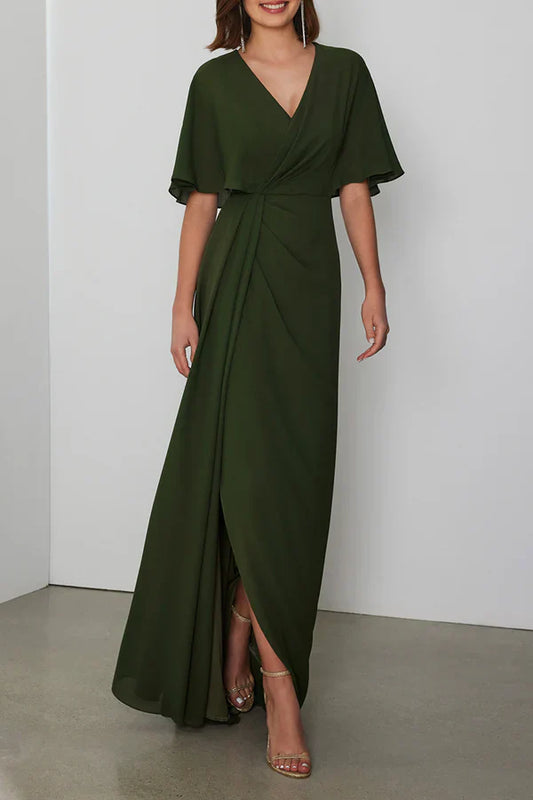 V-neck short top fits imperial pleats mother of the bride dresses