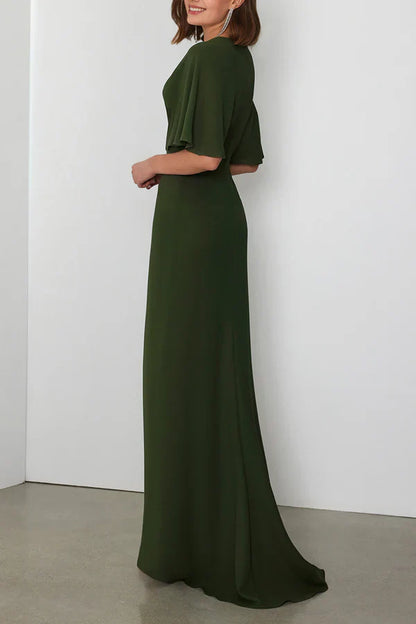 V-neck short top fits imperial pleats mother of the bride dresses