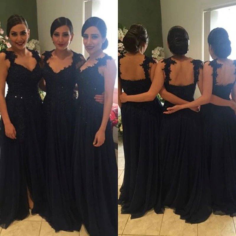 Elegant Lace Straps Sweetheart Long Tulle Split Bridesmaid Dresses - RongMoon