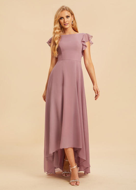 Ruffled A-line Scoop Asymmetric Chiffon Bridesmaids Dress