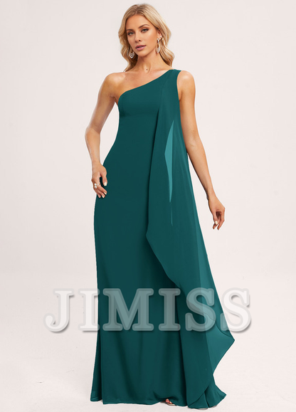 Ruffled A-line One Shoulder Floor Length Chiffon Bridesmaids Dress