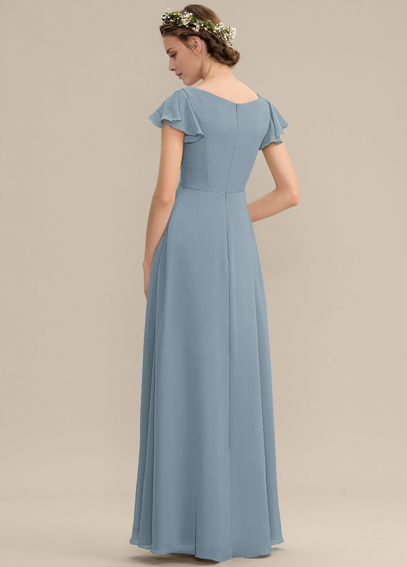Tiered Ruffle A-Line V-Neck Floor-Length Chiffon Bridesmaids Dress