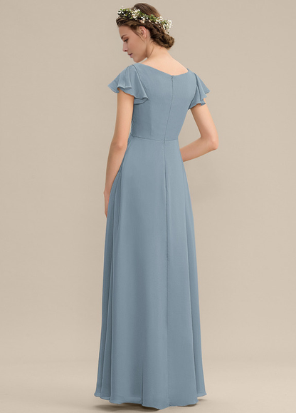 Tiered Ruffle A-Line V-Neck Floor-Length Chiffon Bridesmaids Dress