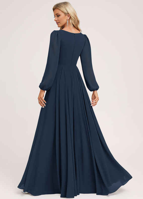 A-line V-neck floor-length chiffon bridesmaid dress