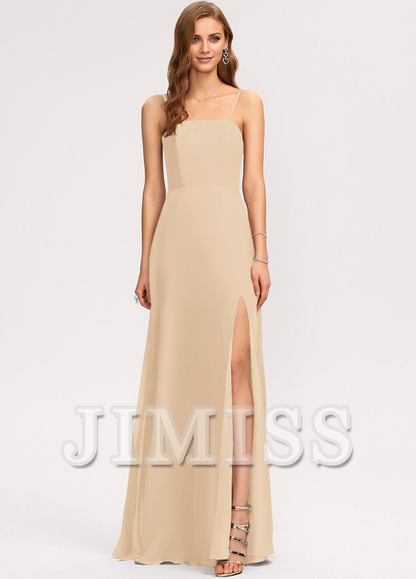 A-line square floor-length chiffon bridesmaid dress