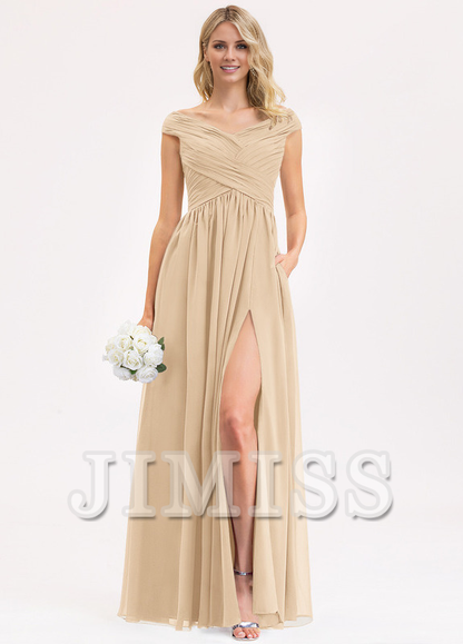 Ruffled A-line Floor-length Chiffon Bridesmaids Dress