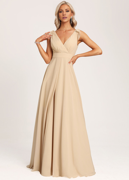 A-link V-neck and ground chiffon bow bridesmaid dress