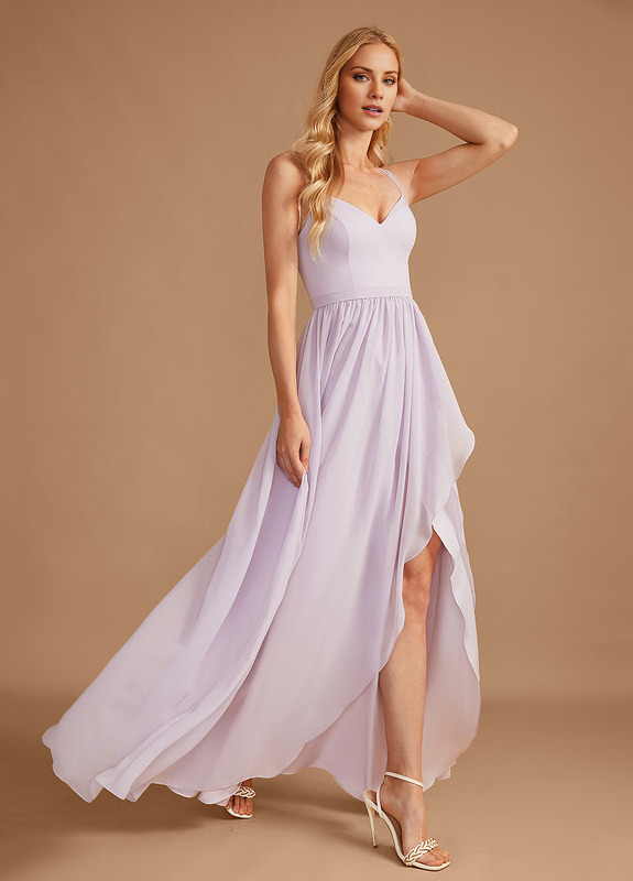 A-Line V-Neck Asymmetric Ruffle Chiffon Bridesmaids Dress