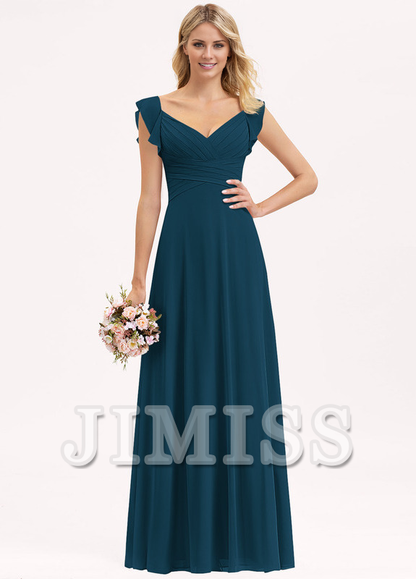 Layered ruffled Empire V-neck and ground chiffon bridesmaid dress