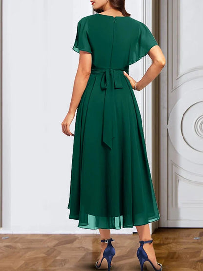 A-line/Princess Chiffon V-neck Short sleeved mother of the bride dress