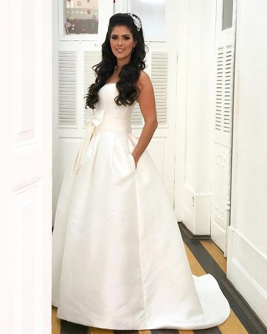 A-line Sleeveless Sweetheart Bow Sashes Wedding Dresses
