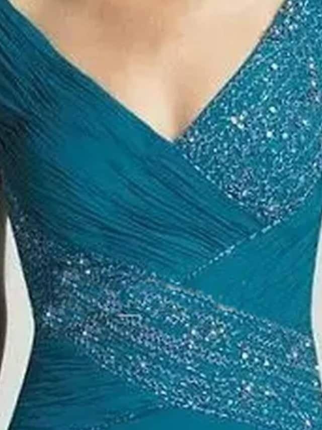 A-Line Mother of the Bride Dress Sexy V Neck Asymmetrical Chiffon Satin Sleeveless with Beading Tier - RongMoon