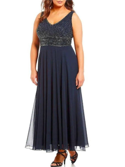 A-Line Mother of the Bride Dress Wrap Included V Neck Ankle Length Chiffon 3/4 Length Sleeve with Beading - RongMoon