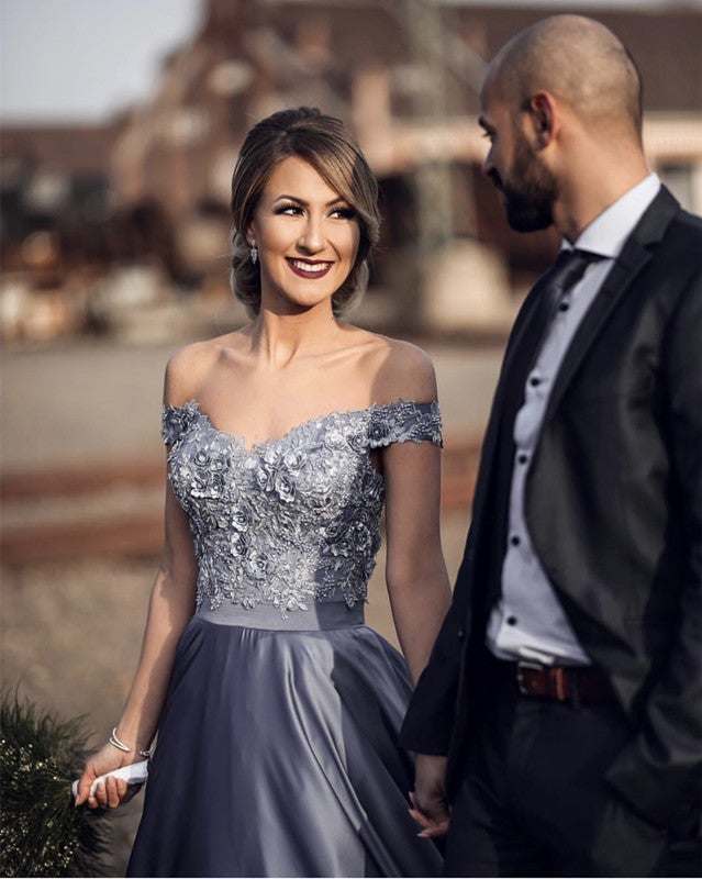 Ball Gowns Lace Embroidery Satin Off Shoulder Wedding Dresses