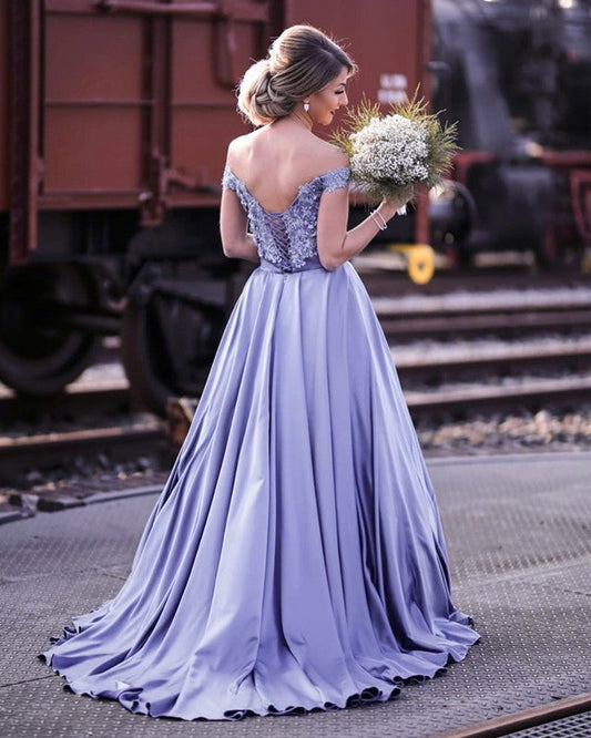 Ball Gowns Lace Embroidery Satin Off Shoulder Wedding Dresses