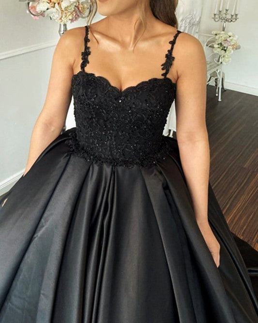Black Satin Ball Gown Corset Dresses