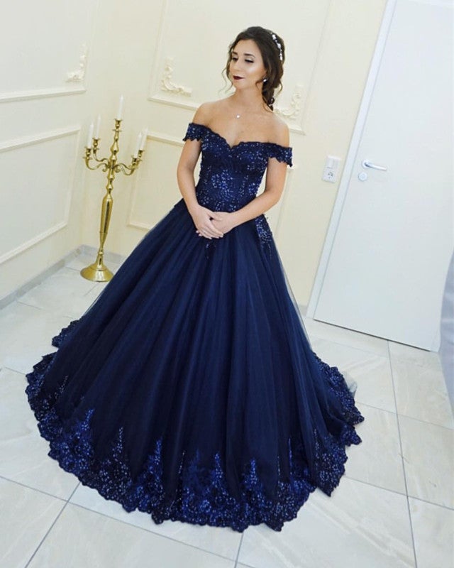 Black Tulle Ball Gowns Wedding Dress V Neck Lace Off The Shoulder
