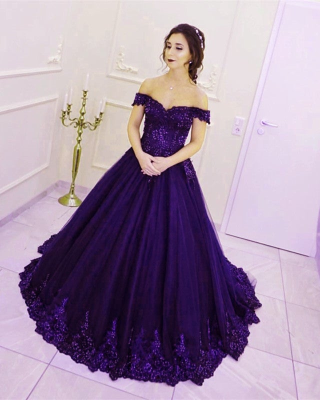 Black Tulle Ball Gowns Wedding Dress V Neck Lace Off The Shoulder