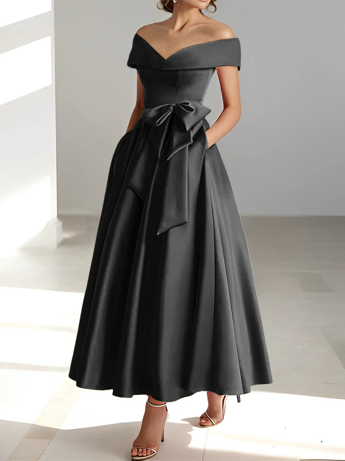 A-line/Princess Off Shoulder Pocket Mother of the bride dresses
