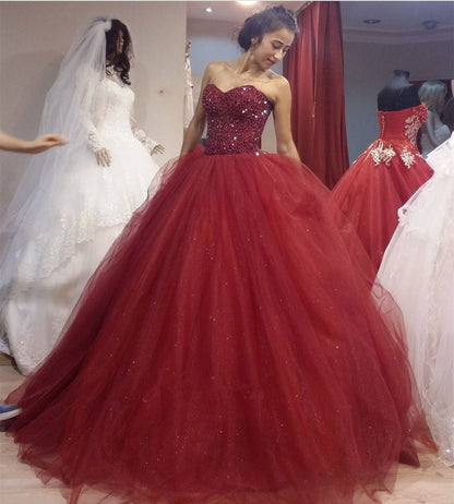 Bling Bling Beading Sweetheart Organza Wedding Dresses Burgundy