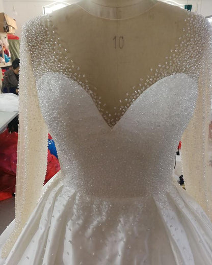 Bling Bling Wedding Dress Ball Gown Long Sleeves Sequin Beaded