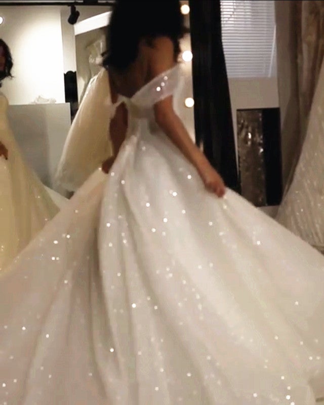 Bling Bling Wedding Dresses Sequin Off Shoulder