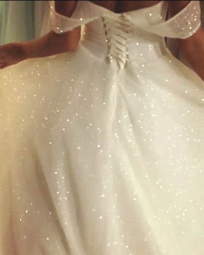 Bling Bling Wedding Dresses Sequin Off Shoulder