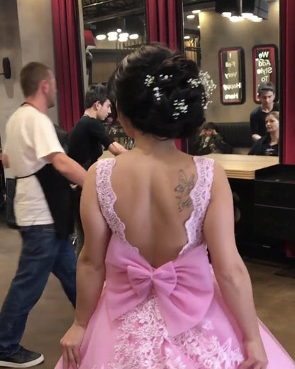 Blush Pink Wedding Dresses Tulle Ball Gown With Bow
