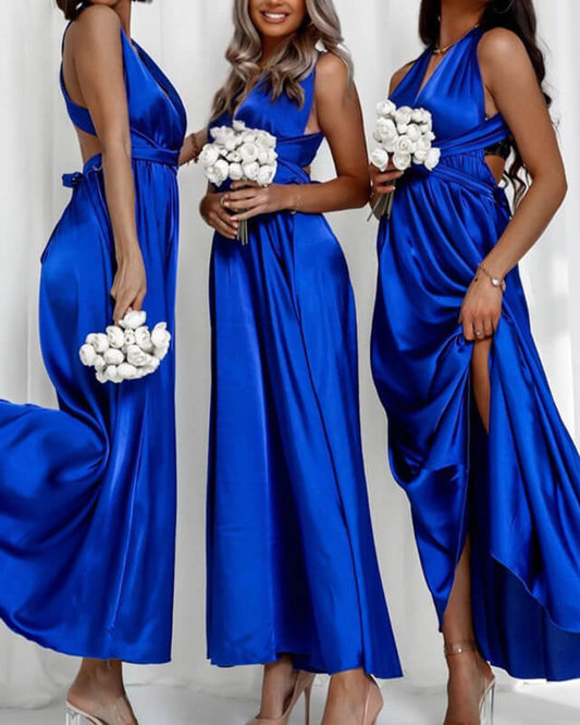 Royal Blue Soft Satin Halter Bridesmaid Dress