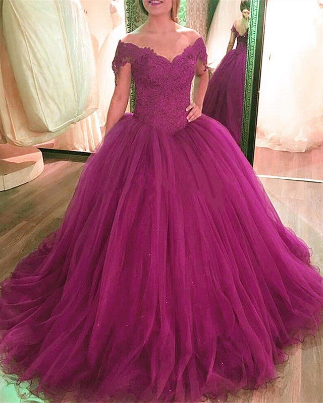 Burgundy Wedding Dresses Ball Gowns Lace Off The Shoulder