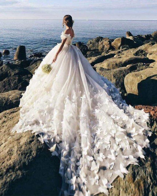 Butterfly Wedding Dresses Ball Gown Off The Shoulder
