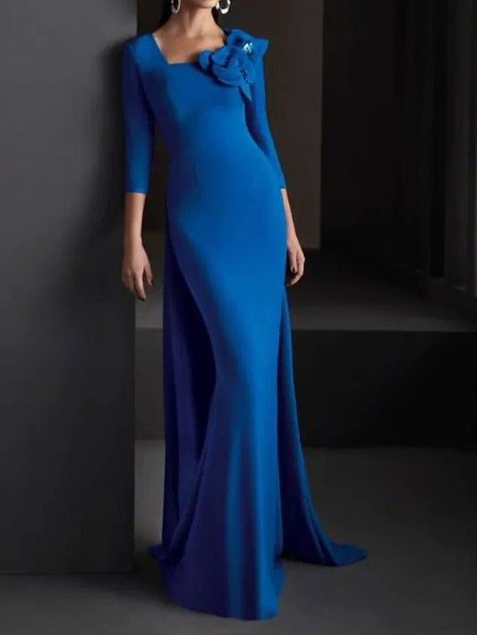 Mermaid / Trumpet Beautiful Back Elegant Engagement Formal Evening Dress Scoop Neck 3/4 Length Sleeve Sweep / Brush Train Spandex with Appliques - RongMoon