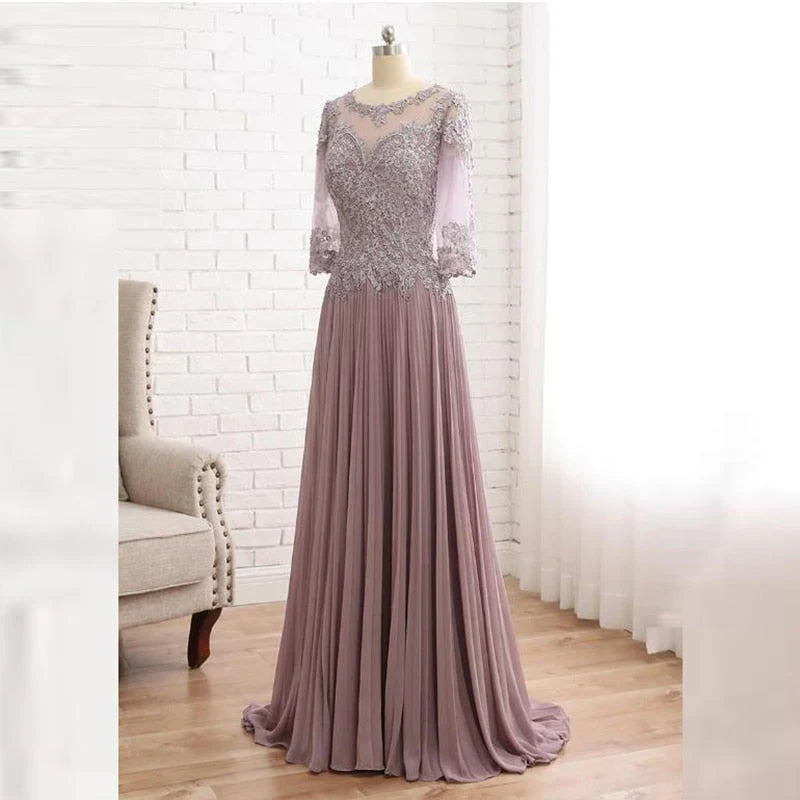 Elegant lace jewelry collar with 3/4 sleeves Mother of the Bride Dresses