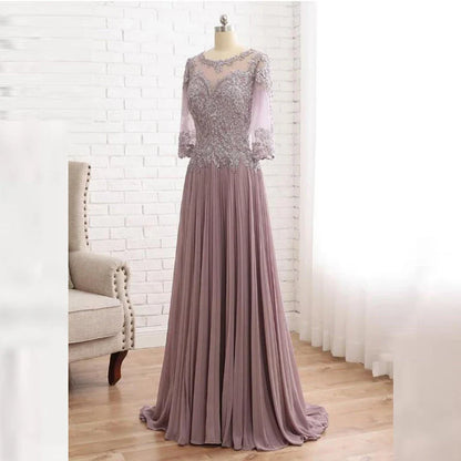 Elegant lace jewelry collar with 3/4 sleeves Mother of the Bride Dresses