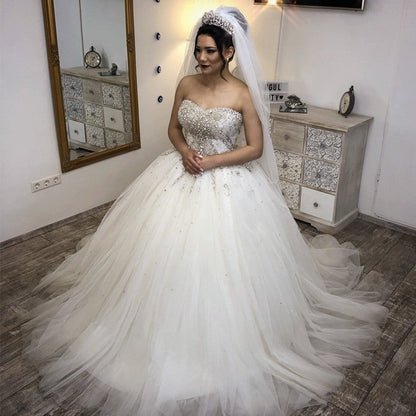 Crystal Beaded Sweetheart Tulle Wedding Dresses Ball Gowns