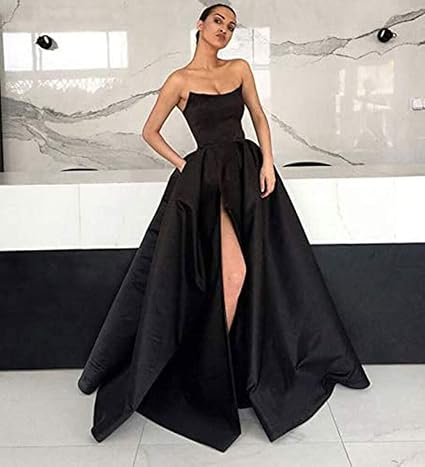 Womens Long Strapless Satin Prom Dress Sleeveless Slit Evening Ball Gown Off Shoulder Party Dress Wholesale