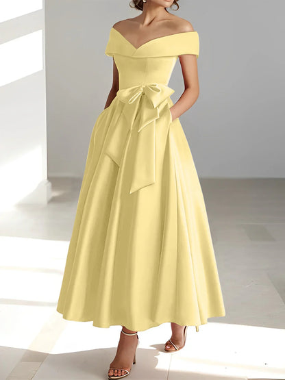 A-line/Princess Off Shoulder Pocket Mother of the bride dresses