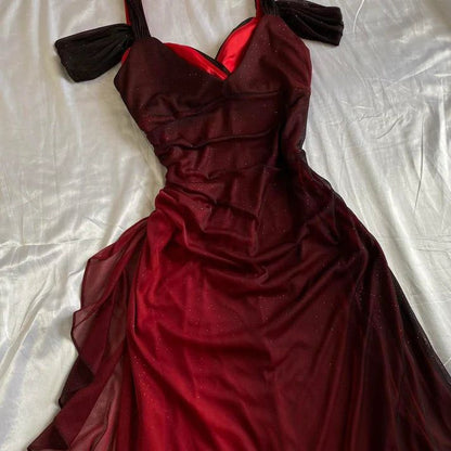 💜Elegant Royal Purple  Prom Dress💃y2k Glitter Ruffled Chiffon Sheath for Party or Birthday ED01815