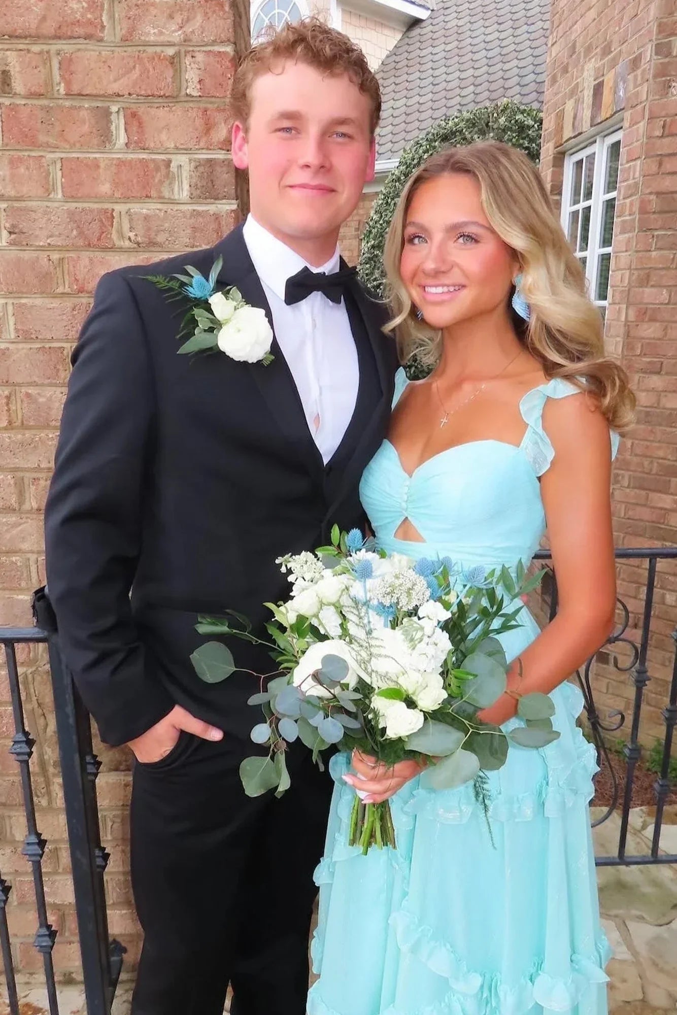 🩵Enchanted Blue Sweetheart A-Line Prom Dress & Wedding Dress💍- Elegant Chiffon Ruffled Birthday Party Dress ED01912