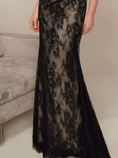 Mermaid / Trumpet Mother of the Bride Dress Elegant V Neck Floor Length Lace Half Sleeve with Ruching - RongMoon